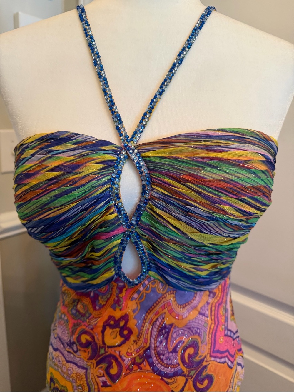 Mary L Couture Multicolor Paisley Maxi Dress - Orange, Purple, Green - Picture 5 of 9